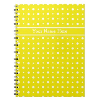 Custom Yellow Spiral Notebook, White Polka Dots