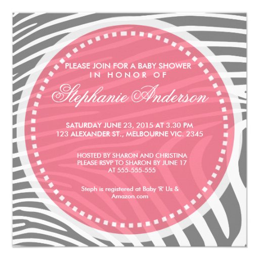 Custom zebra baby shower invite