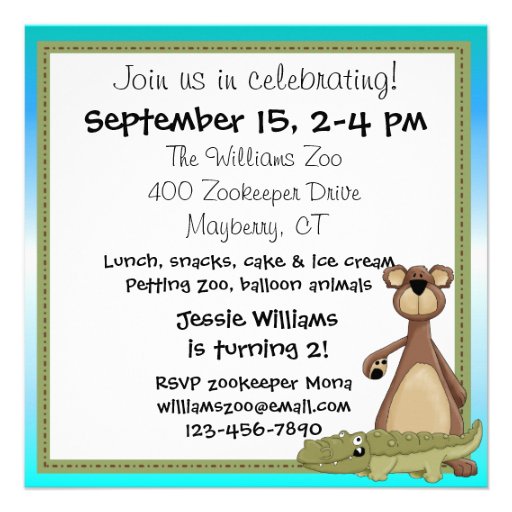 Custom Zoo Animals Birthday Invitation