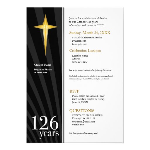 Customizable 126 Year Church Anniversary Custom Invites