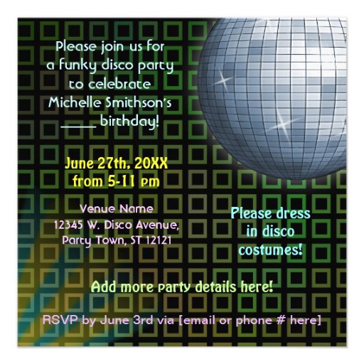 Customizable 1970's Disco Ball Party Custom Invitation