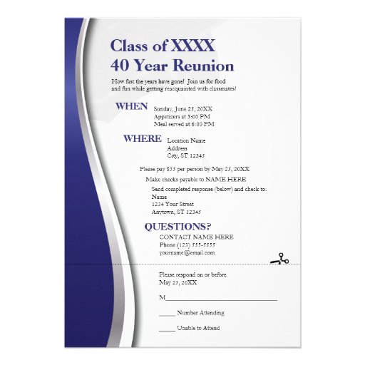 Customizable 40 Year Class Reunion Custom Invites