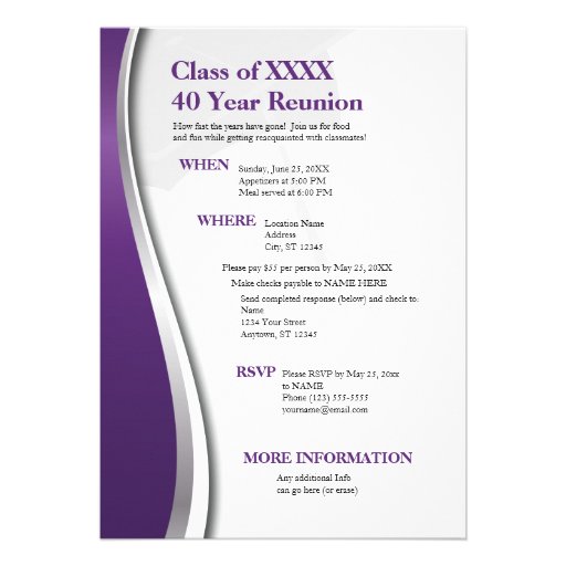 Customizable 40 Year Class Reunion Custom Invitations