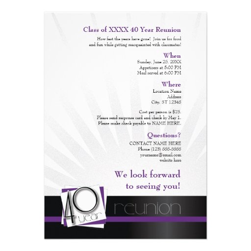 Customizable 40 Year Class Reunion Custom Announcements