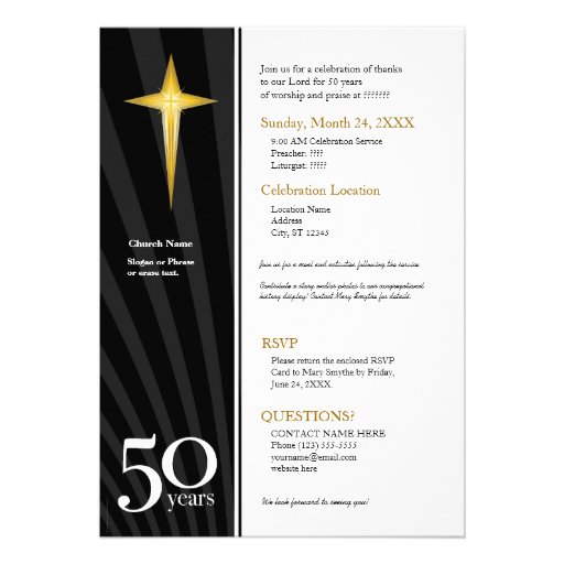 Customizable 50 Year Church Anniversary Custom Invites