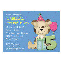 Customizable 5th Birthday Puppy Dog Personalized Invitation