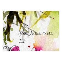 artsy business cards, watercolor, artistic designs, botanical, floral, feminine, unique, customizable cards&#39;, ginette, original art, for women, fashionable, pink, green, Business Card with custom graphic design
