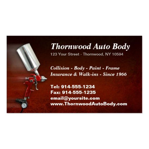 CUSTOMIZABLE Auto Body BC Business Card Templates (back side)