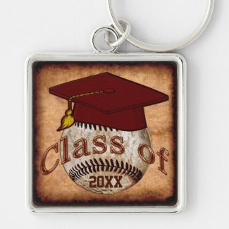 Customizable Baseball Graduation Gift Ideas Silver-Colored Square Keychain