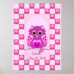 Customizable birth baby girl poster wth Owl & text
