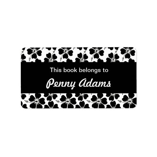 Customizable Black Hibiscus on White Bookplate Personalized Address Label