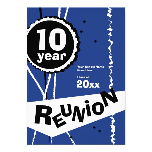 Customizable Blue 10 Year Class Reunion Invitation (front side)
