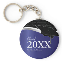 Customizable Blue and Black Graduation Keychain