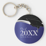 Customizable Blue and Black Graduation Keychain