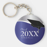 Customizable Blue and Silver Graduation Keychain
