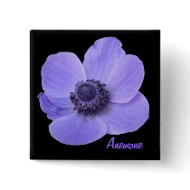 Customizable Blue Anemone Flower Button