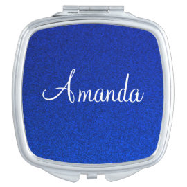 Customizable blue sparkly glitter compact mirror