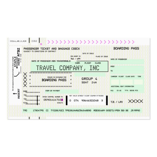 Customizable Boarding Pass Business Cards (front side)