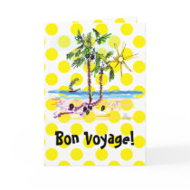bon voyage, save travel, greeting cards, travel, summer, sun, fun, dots, yellow, palm, trees, water, beach, bahamas, caribbean, ginette, desings, simple, original, exotic, Card with custom graphic design