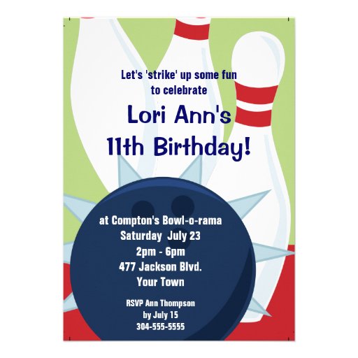 Customizable Bowling Birthday Party Custom Announcement