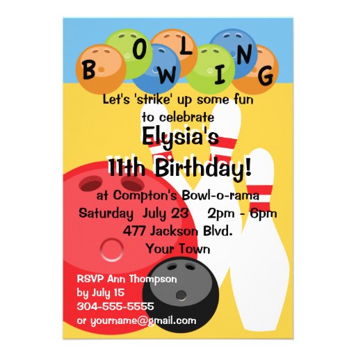 Customizable Bowling Birthday Party Invitations