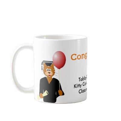 Customizable Cartoon Cat Graduation Mug Template by alinaspencil