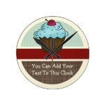 Customizable Cherry Cupcake v2 Round Wallclocks