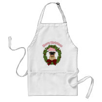 Customizable Christmas Holiday Pug Wreath Apron