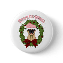 Customizable Christmas Holiday Pug Wreath Pin
