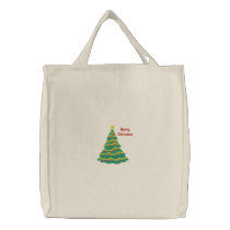 Customizable Christmas Tree Emb. Tote Bag embroidered bags