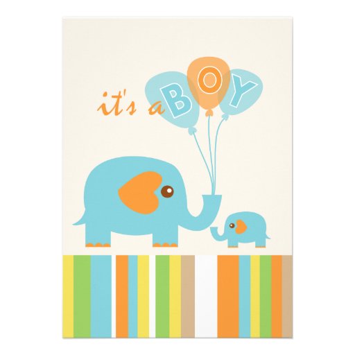 Customizable colorful elephant baby boy shower invite