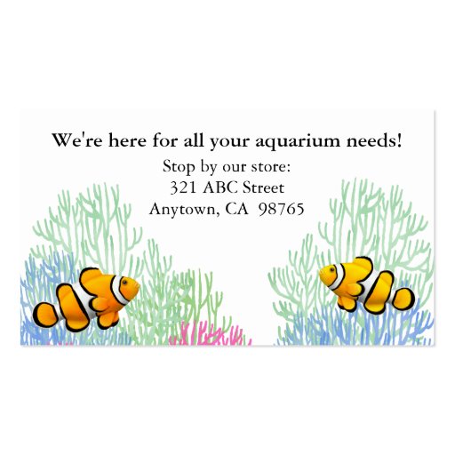 Customizable Coral Reef Clownfish Business Card (back side)