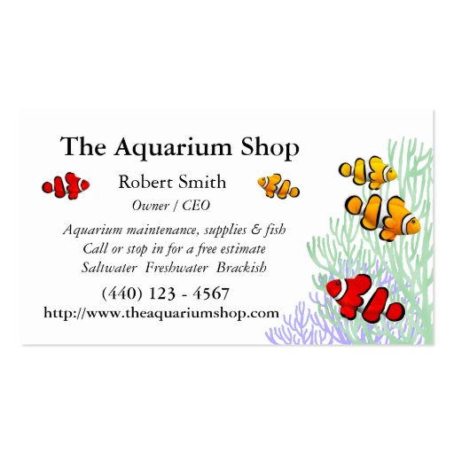 Customizable Coral Reef Clownfish Business Card (front side)