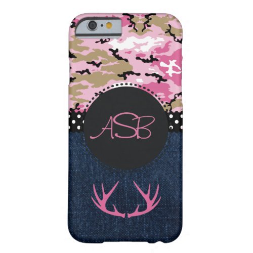 Customizable Cute Dark Blue Jeans Pink Antler Camo Barely There iPhone 6 Case