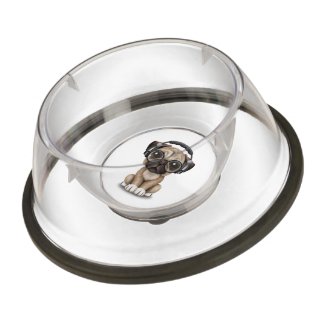 Customizable Cute Pug Puppy Dj with Headphones Pet Bowl