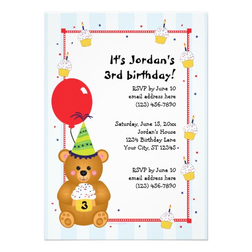 Customizable Cute Teddy Bear Birthday Invitation