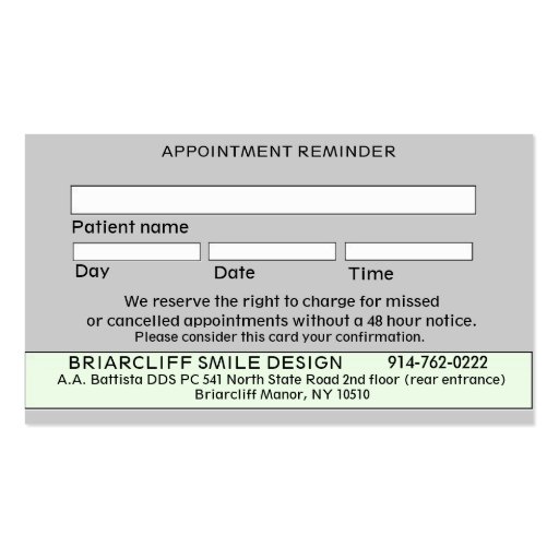 Customizable Dental Appointment Business Card (back side)