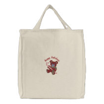 Customizable Emb. Holiday Teddy Bear Tote Bag embroidered bags