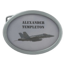 Customizable F18 Hornet In Flight Oval Belt Buckles