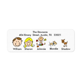 Customizable Family With 2 Dogs Address Labels label