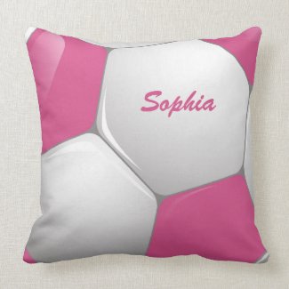 Customizable Football Soccer Ball Pink and White Throw Pillows