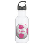 Customizable Football Soccer Ball Pink and White Stainless Steel Water Bottle
