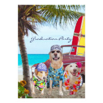 Customizable Funny Dogs Graduation Beach Party invitations