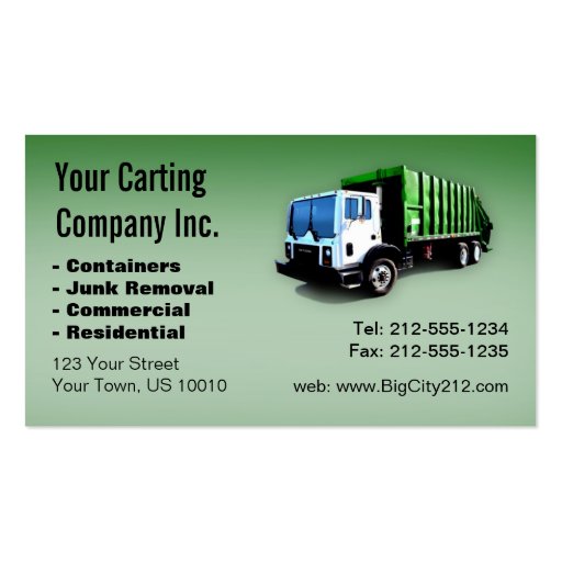 CUSTOMIZABLE Garbage Truck Carting Company Business Card (front side)