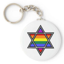 Customizable Gay Pride Rainbow Star of David Keychain