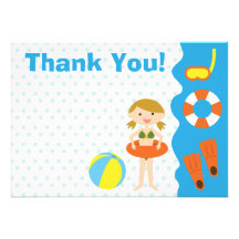 Customizable Girl Birthday Pool Party Thank You Invite