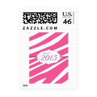 Customizable graduation pink zebra postage stamps stamp