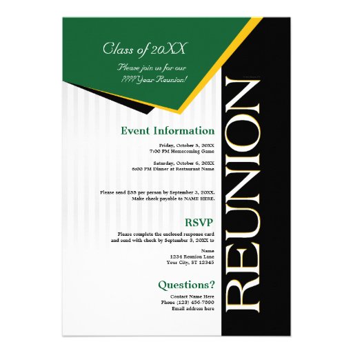 Customizable Green and Gold Class Reunion Custom Announcements