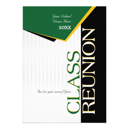 Customizable Green and Gold Class Reunion Custom Announcements (front side)