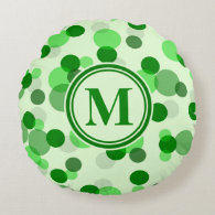 Customizable Green Spots Monogram Round Pillow